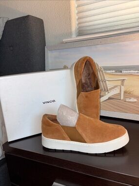 Vince Tan Suede Slip-On Platform Sneakers